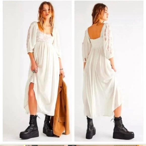 NWT Free People Wedgewood Dress in Ivory Size Large - Picture 5 of 5
